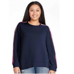 •TIME&TRU•NAVY COLORFUL SLEEVE STRIPED INSERT CREWNECK SWEATER PULLOVER SIZE XL